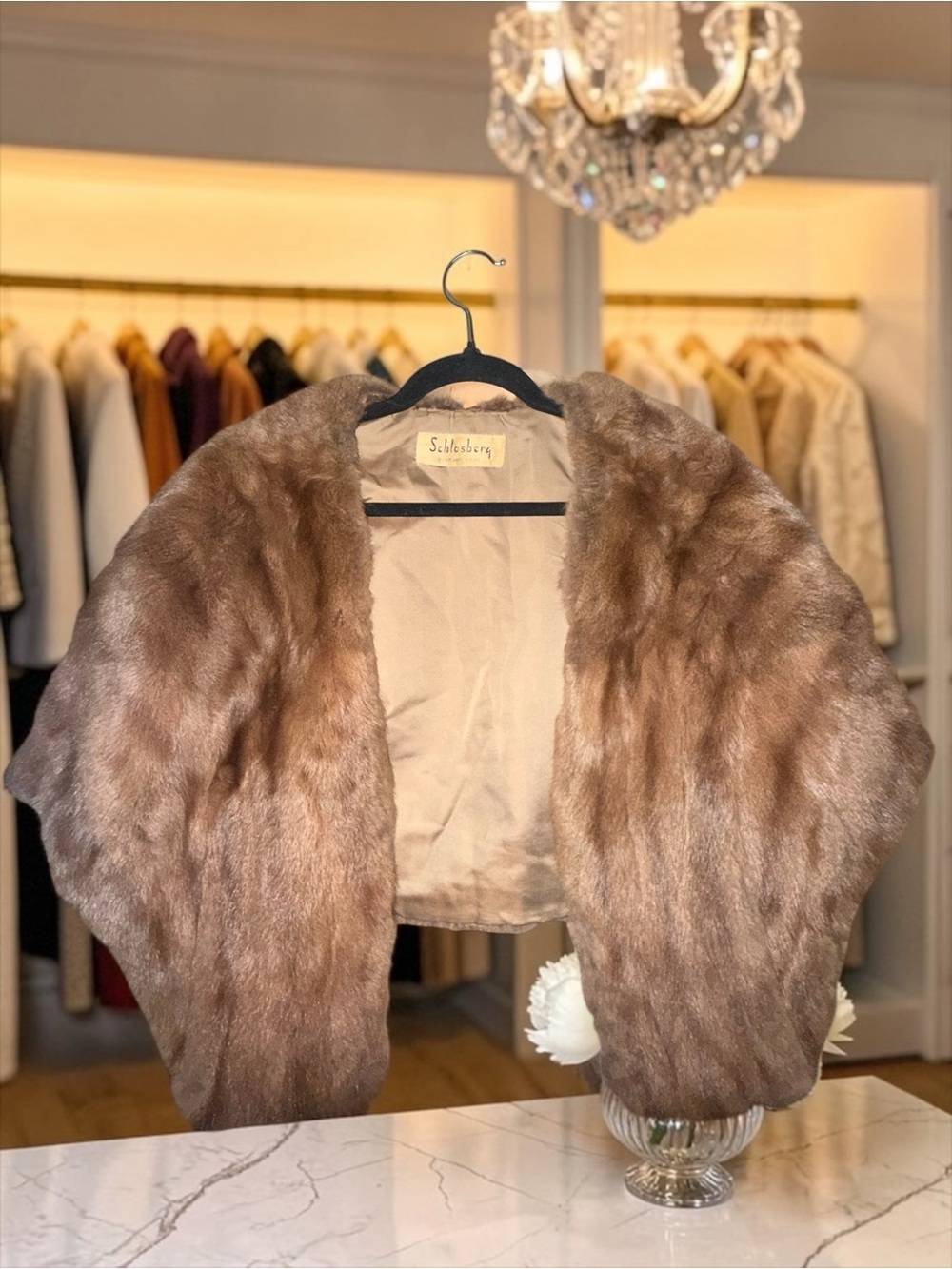 Vintage Genuine Mink Fur Brown Stole Capelet Bolero Jacket Schlosberg - Picture 2 of 8